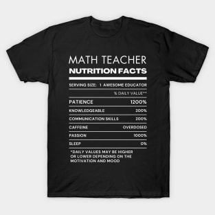 Math Teacher Nutrition Facts T-shirt T-Shirt